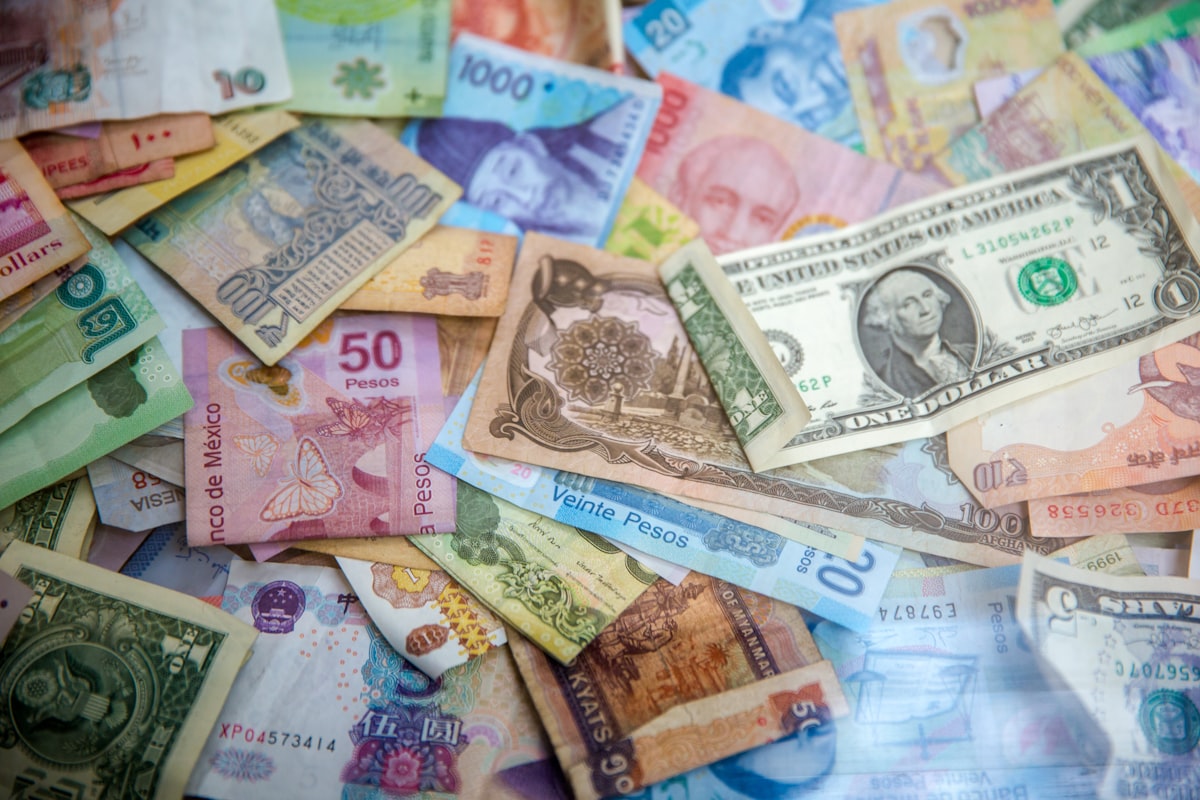 Banknotes from many different currencies